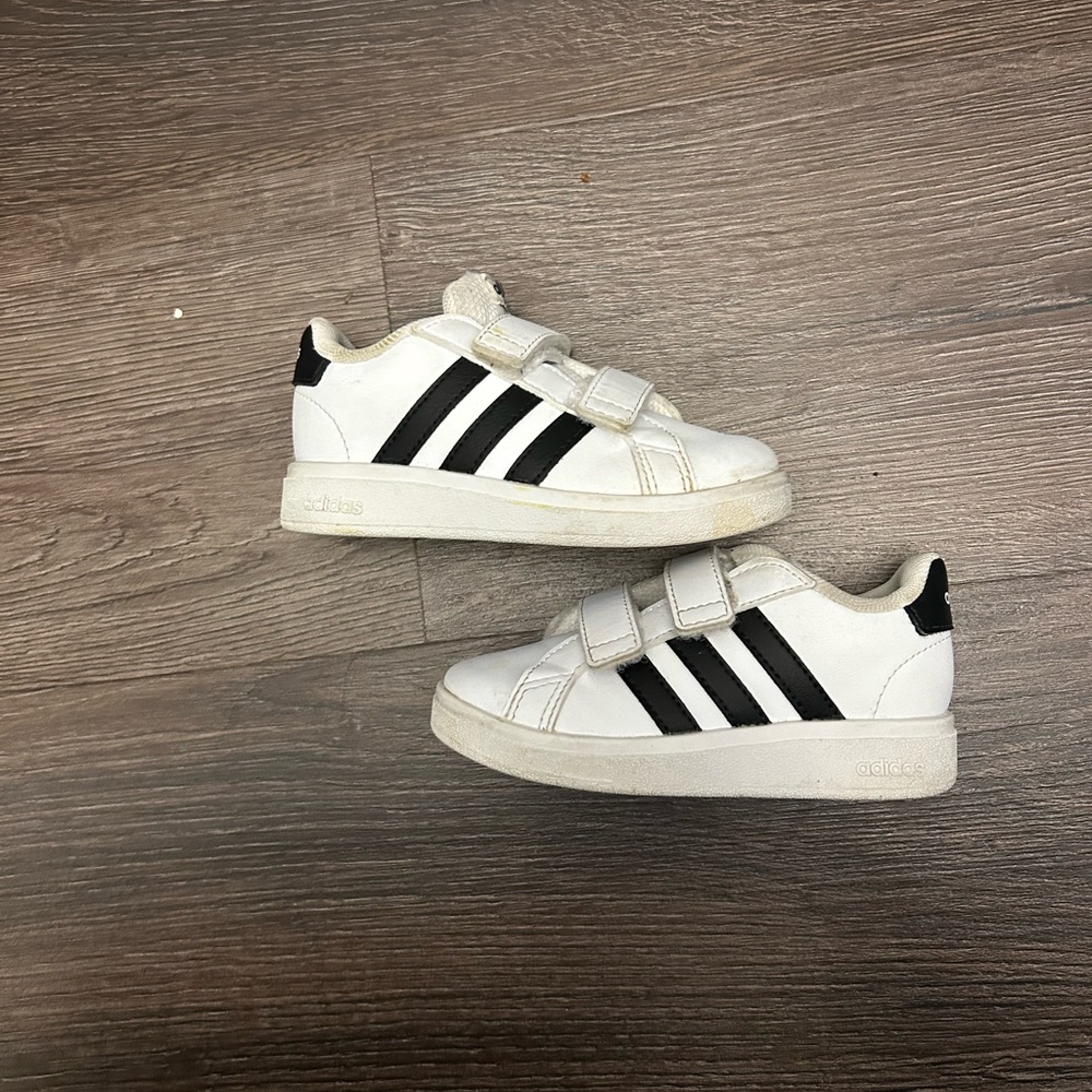 Adidas Kids White and Black Velcro Sneakers